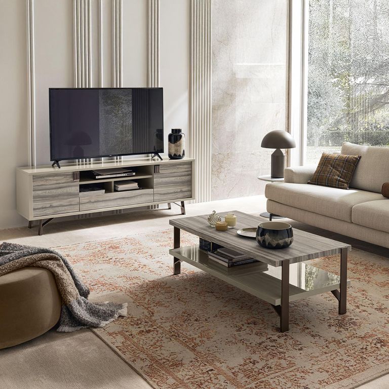 Jupiter TV Unit - 2 Door 1 Drawer - Large - Eco Stone and High Gloss Pearl Line