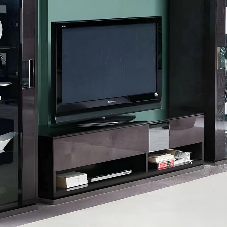 Heritage TV Unit - 2 Drawer - Large - Glass Top - Dark Velvet Birch High Gloss