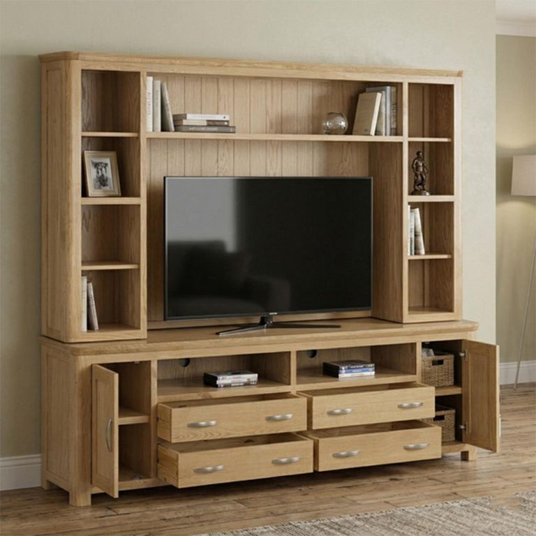 Treviso Oak TV Unit with Bookcase - 2 Door - 220cm - Large