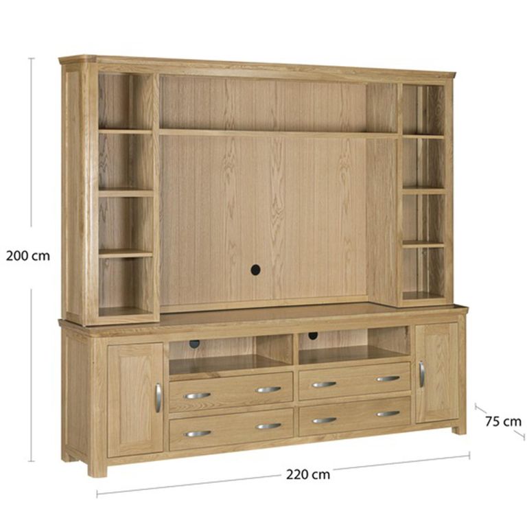 Treviso Oak TV Unit with Bookcase - 2 Door - 220cm - Large
