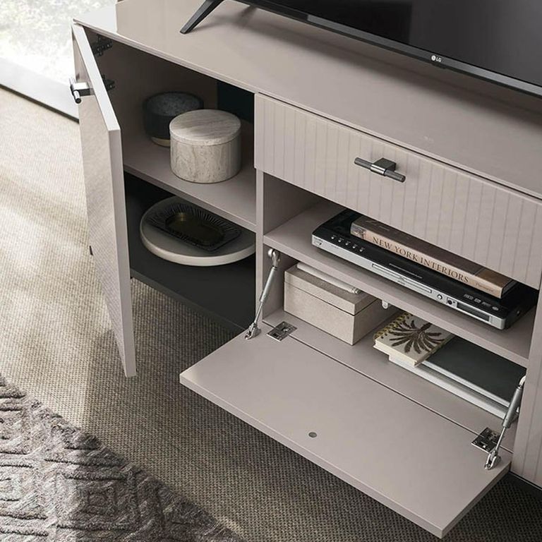 Claire TV Unit - 3 Door 1 Drawer - Large - Pearl Line Eco Veneer High Gloss and Black