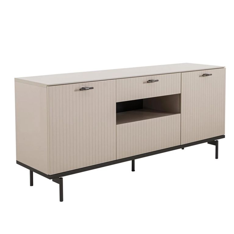 Claire TV Unit - 3 Door 1 Drawer - Large - Pearl Line Eco Veneer High Gloss and Black