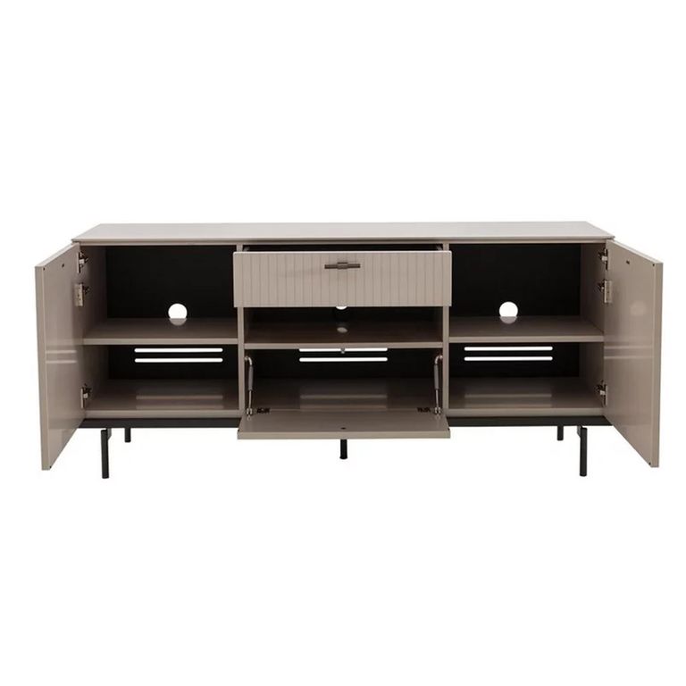 Claire TV Unit - 3 Door 1 Drawer - Large - Pearl Line Eco Veneer High Gloss and Black