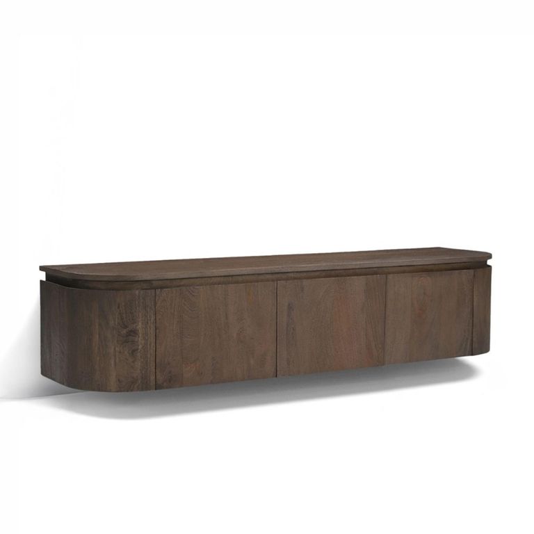 Elvano Curved Floating TV Unit - 3 Door - 140cm - Medium - Wall Mounted - Malta - Mango Wood