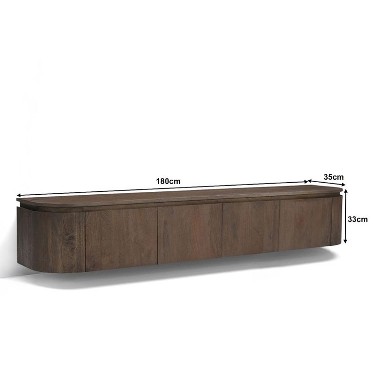 Elvano Curved Floating TV Unit - 4 Door - 180cm - Medium - Wall Mounted - Malta - Mango Wood