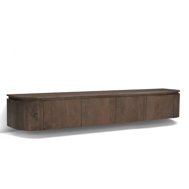 Elvano Curved Floating TV Unit - 4 Door - 220cm - Large - Wall Mounted - Malta - Mango Wood