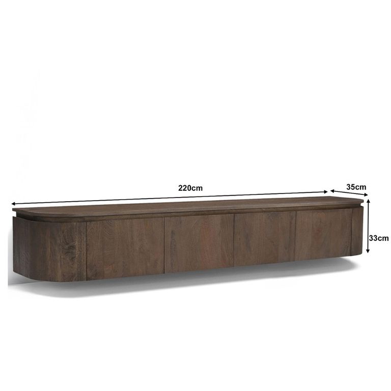 Elvano Curved Floating TV Unit - 4 Door - 220cm - Large - Wall Mounted - Malta - Mango Wood