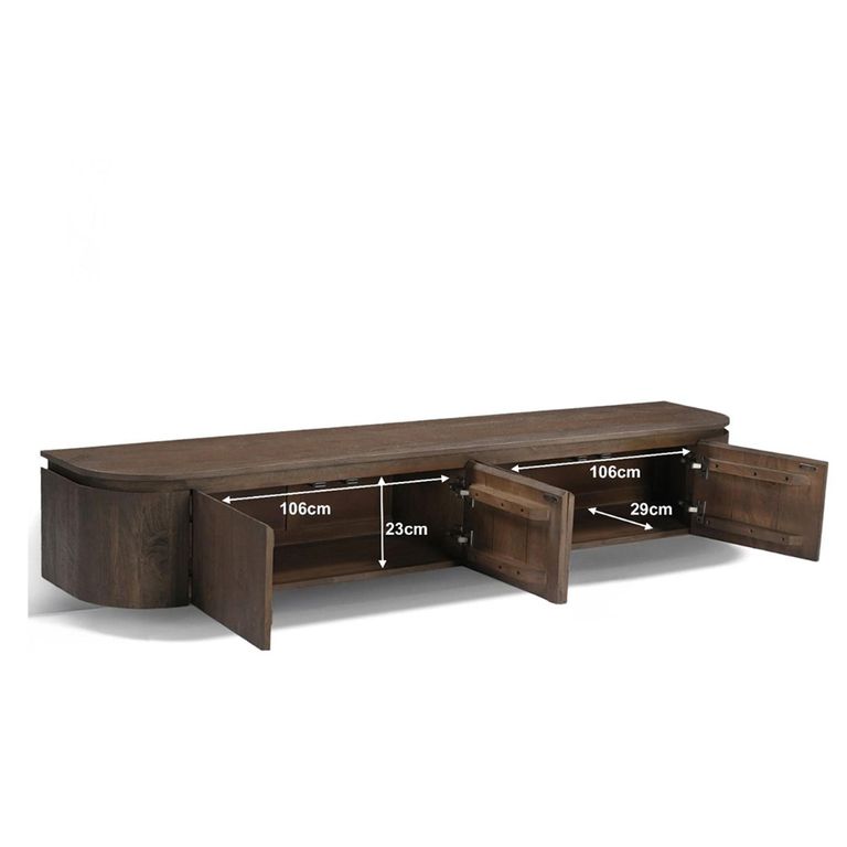 Elvano Curved Floating TV Unit - 4 Door - 220cm - Large - Wall Mounted - Malta - Mango Wood