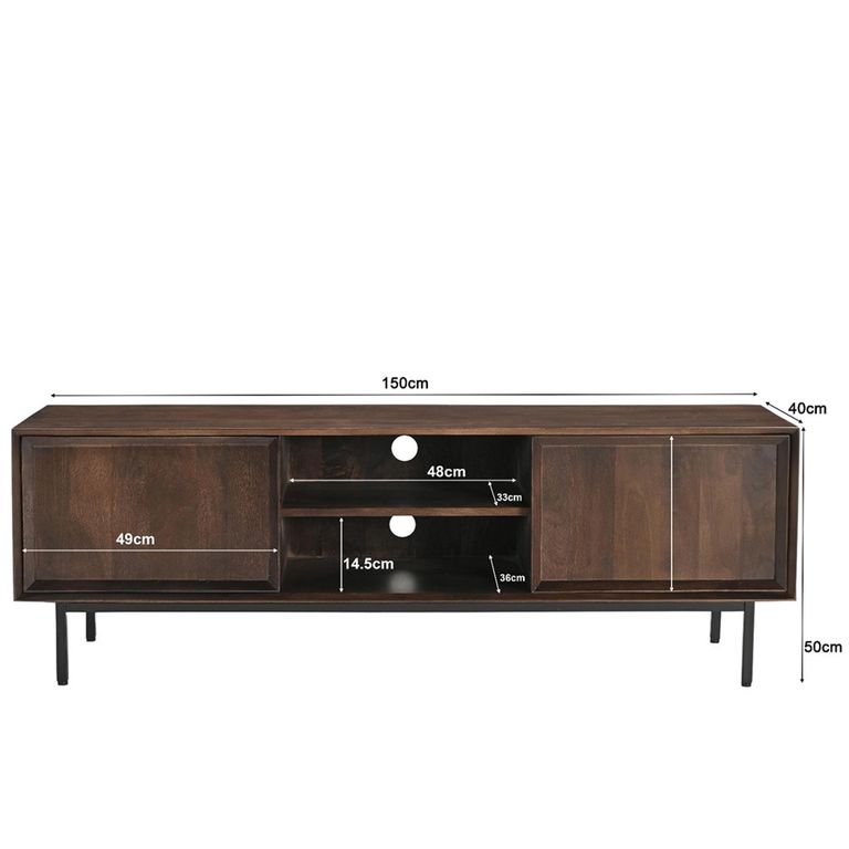 Ravenstein TV Unit - 2 Door - 150cm - Medium - Chestnut - Mango Wood