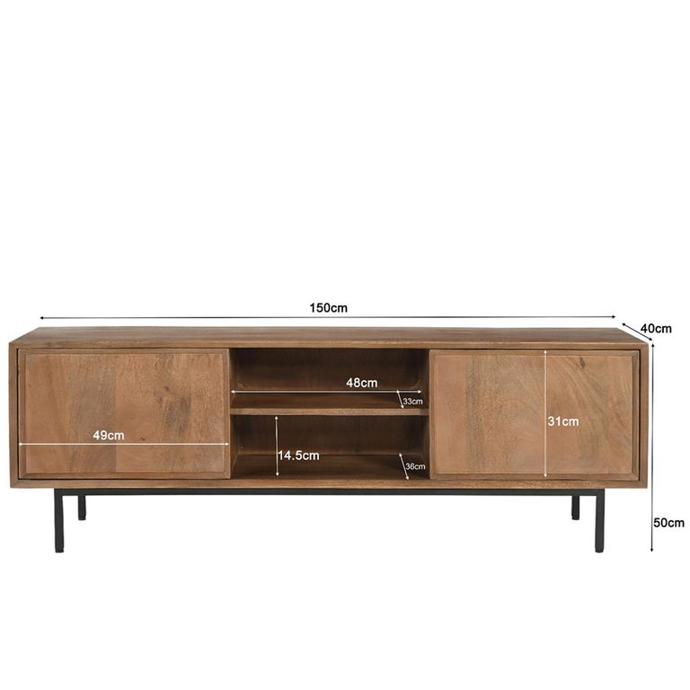 Ravenstein TV Unit - 2 Door - 150cm - Medium - Natural - Mango Wood