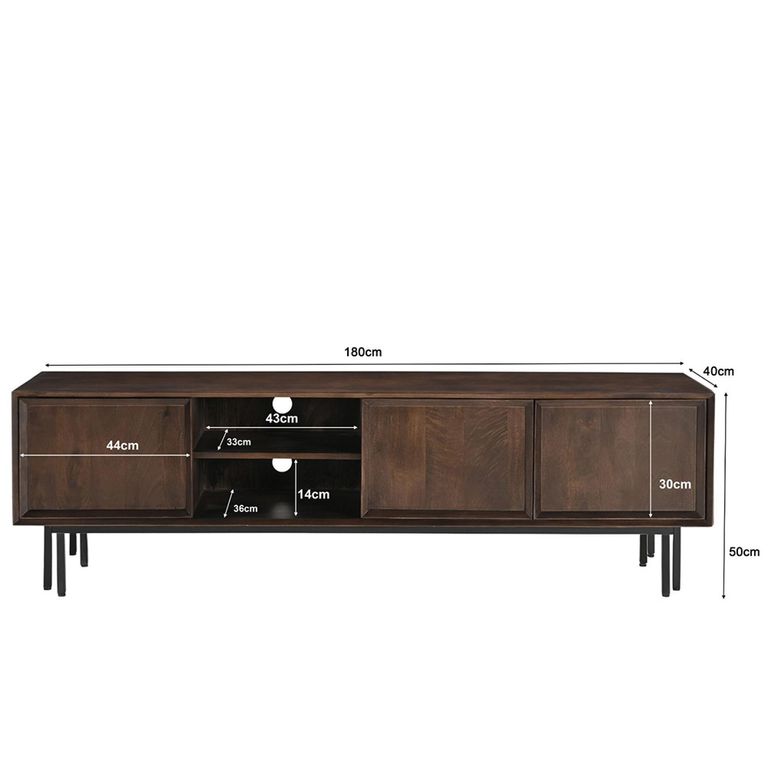 Ravenstein TV Unit - 3 Door - 180cm - Medium - Chestnut - Mango Wood