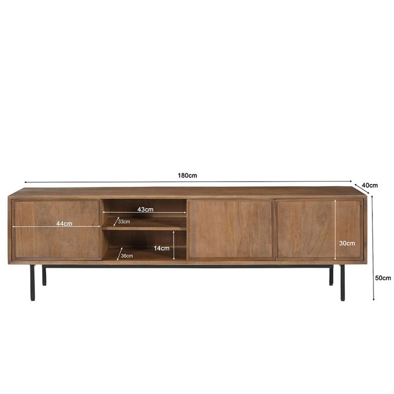 Ravenstein TV Unit - 3 Door - 180cm - Medium - Natural - Mango Wood