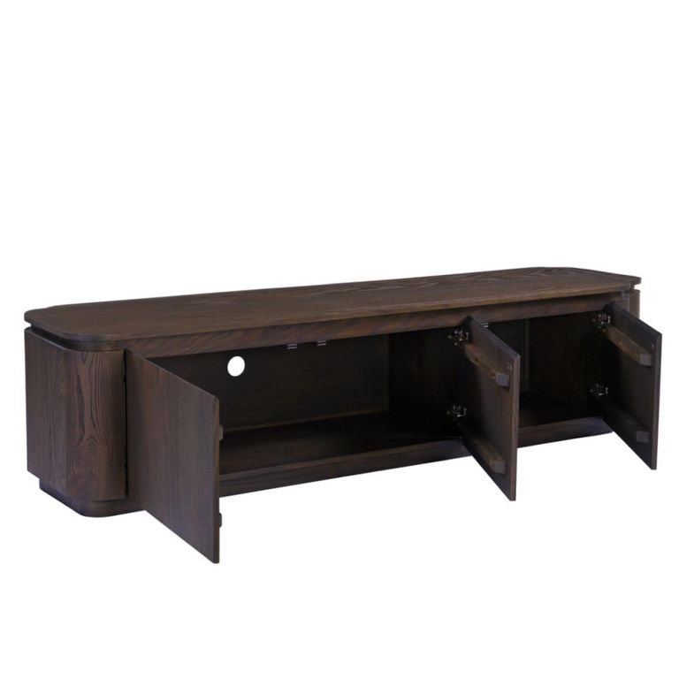 Rivano Oak Curved Floating TV Unit - 3 Door - 180cm - Medium - Wall Mounted - Basalt