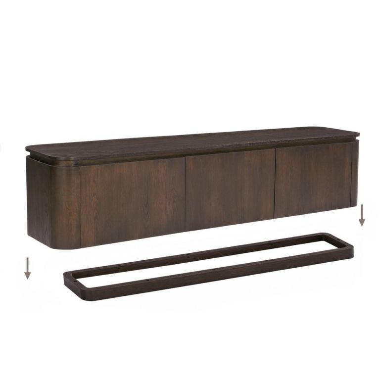 Rivano Oak Curved Floating TV Unit - 3 Door - 180cm - Medium - Wall Mounted - Basalt