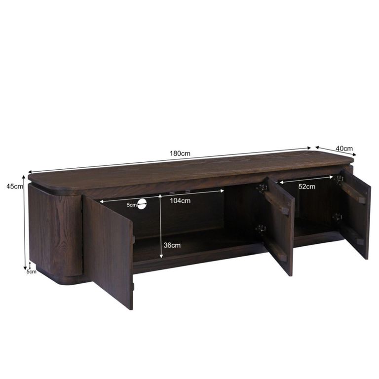Rivano Oak Curved Floating TV Unit - 3 Door - 180cm - Medium - Wall Mounted - Basalt
