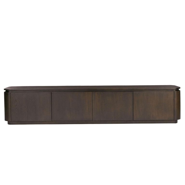 Rivano Oak Curved Floating TV Unit - 4 Door - 210cm - Large - Wall Mounted - Basalt