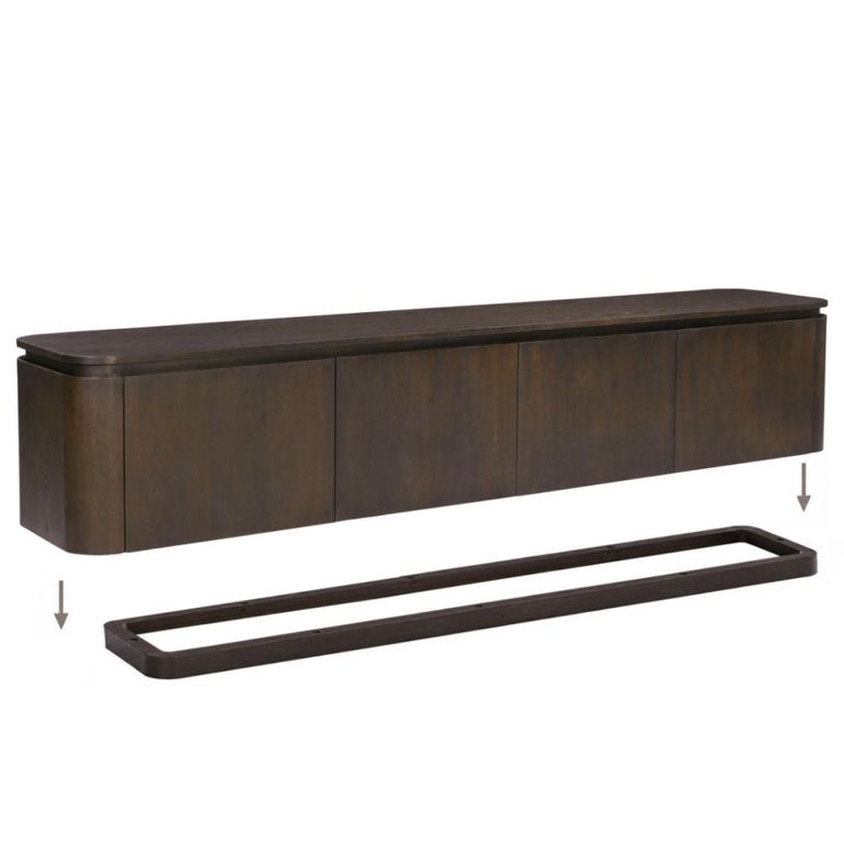 Rivano Oak Curved Floating TV Unit - 4 Door - 210cm - Large - Wall Mounted - Basalt