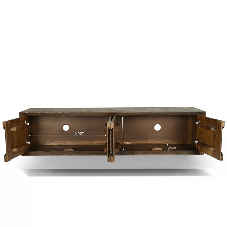 Cortez Floating TV Unit - 4 Door - 140cm - Medium - Wall Mounted - Malta - Mango Wood