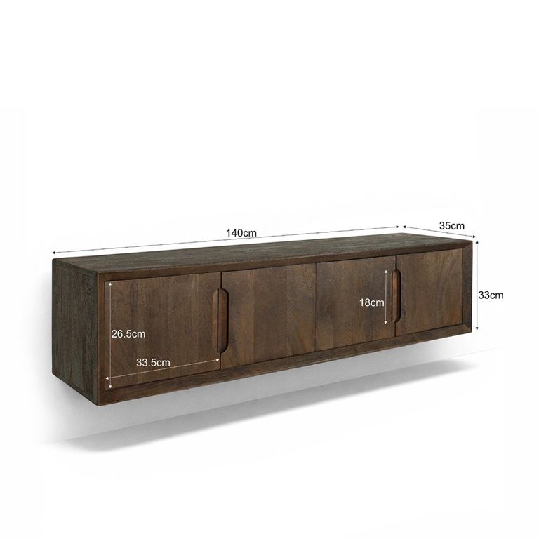 Cortez Floating TV Unit - 4 Door - 140cm - Medium - Wall Mounted - Malta - Mango Wood
