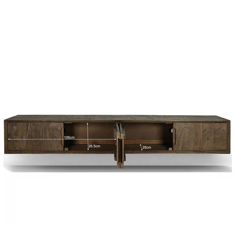 Cortez Floating TV Unit - 4 Door - 220cm - Large - Wall Mounted - Malta - Mango Wood
