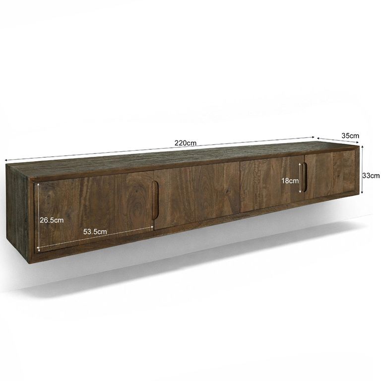 Cortez Floating TV Unit - 4 Door - 220cm - Large - Wall Mounted - Malta - Mango Wood