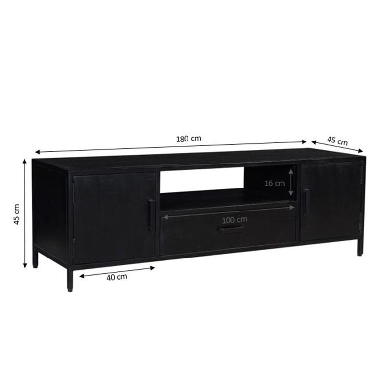 Kala TV Unit - 2 Door - 1 Drawer - 180cm - Medium - Black - Mango Wood