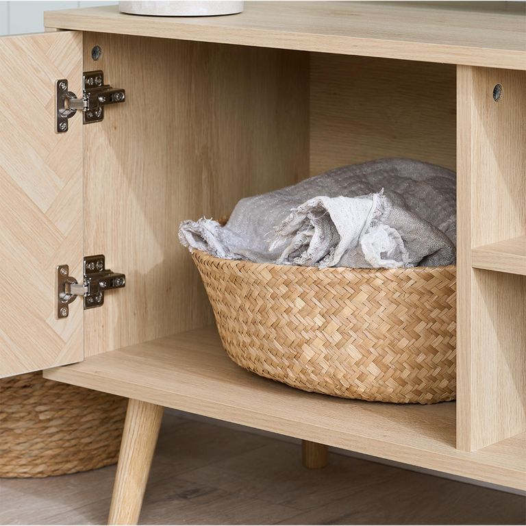 Herringford Oak TV Unit - 1 Door - 100cm - Chevron - Compact
