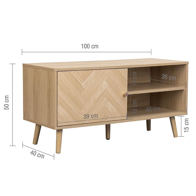 Herringford Oak TV Unit - 1 Door - 100cm - Chevron - Compact