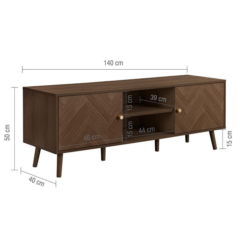Herringford TV Unit - 2 Door - 140cm - Chevron - Medium - Walnut