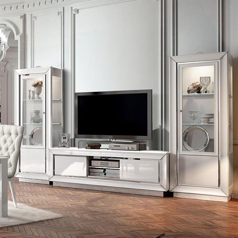 Dama Italian White TV Wall Unit - Chrome Trim