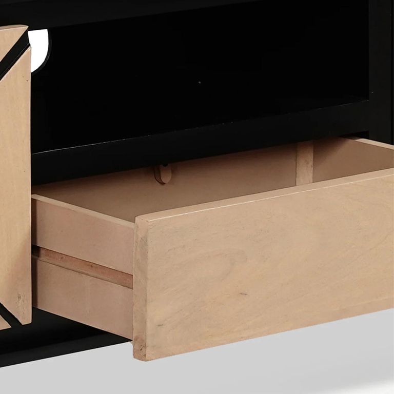 Boho TV Cabinet - 2 Door - 1 Drawer - 150cm - Medium - Geometric Design - Natural and Black - Mango Wood