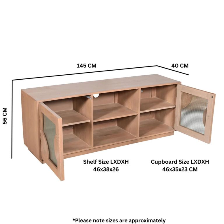 Indus TV Cabinet - 2 Door - 145cm - Medium - Pale Taupe - Mango Wood