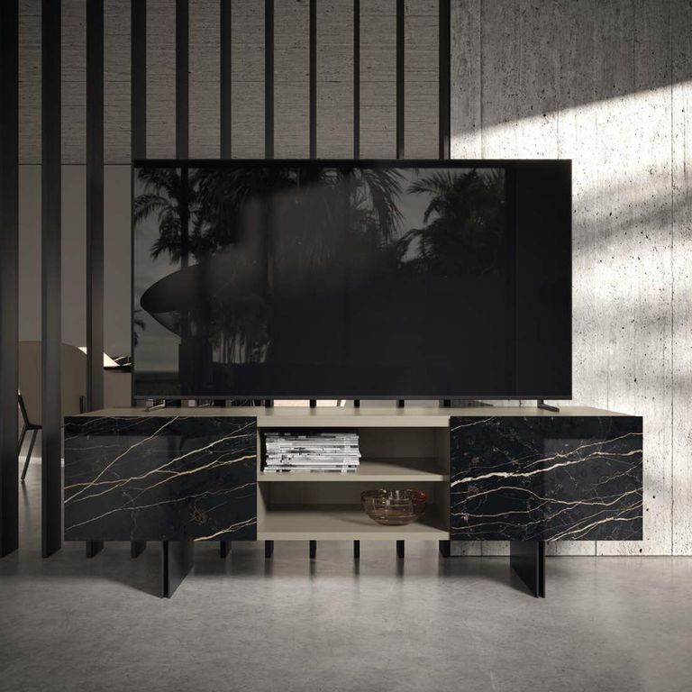 Zenith Italian TV Unit - 2 Door - Urban Velvet and Thunder Night - Ceramic