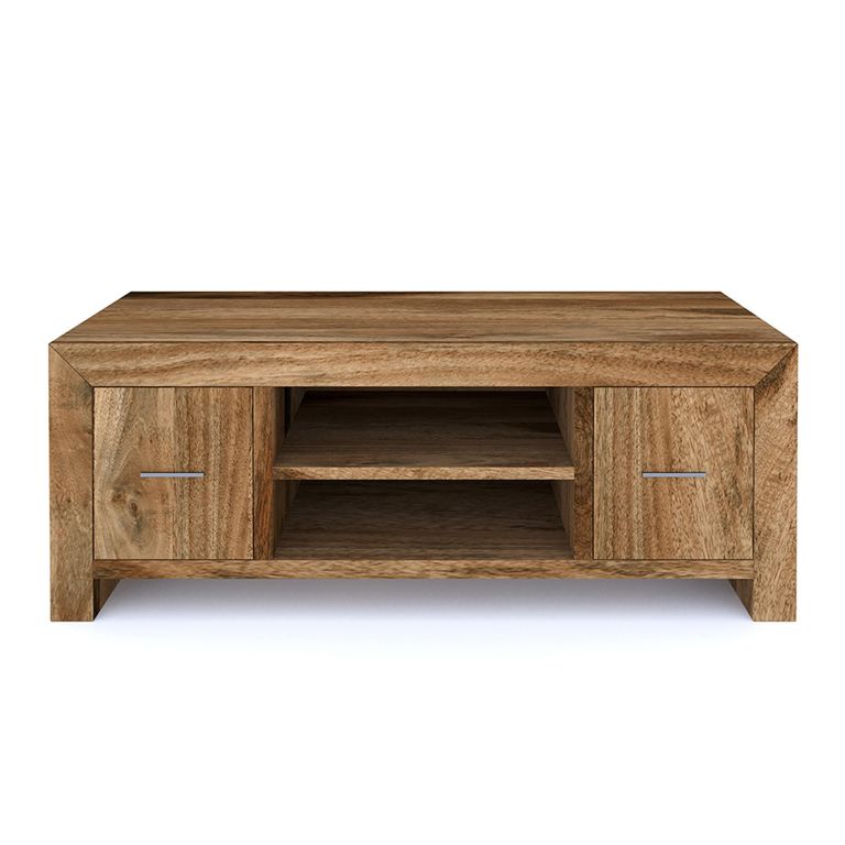 Cube TV Unit - 2 Door - 112cm - Compact - Natural - Mango Wood
