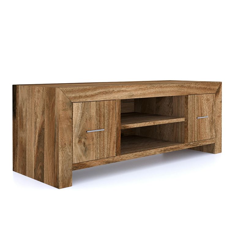 Cube TV Unit - 2 Door - 112cm - Compact - Natural - Mango Wood
