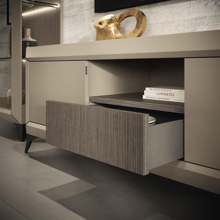 Prestige Italian TV Unit - 2 Door 1 Drawer - Urban Velvet and Rich Tobacco