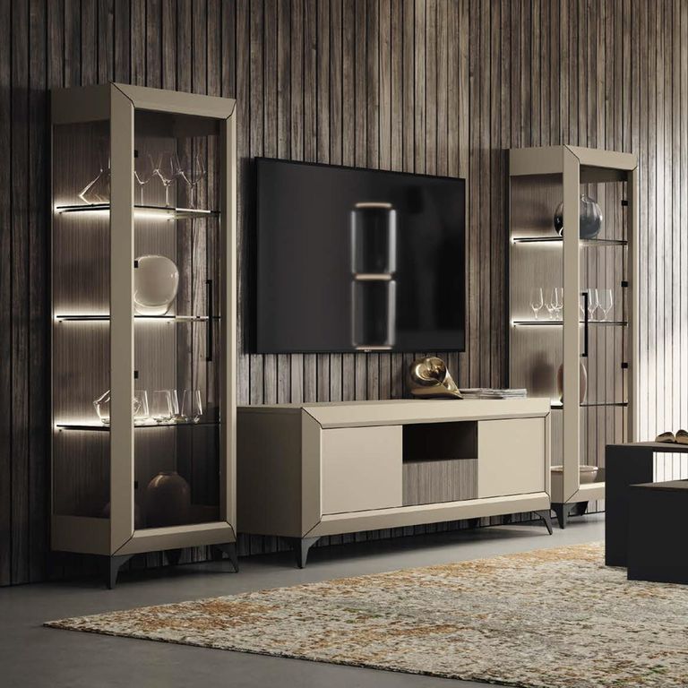 Prestige Italian TV Unit - 2 Door 1 Drawer - Urban Velvet and Rich Tobacco