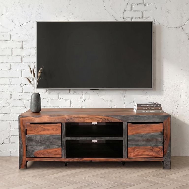 Cube Goa Petite TV Unit - 2 Door - 112cm - Compact - Rustic Sheesham