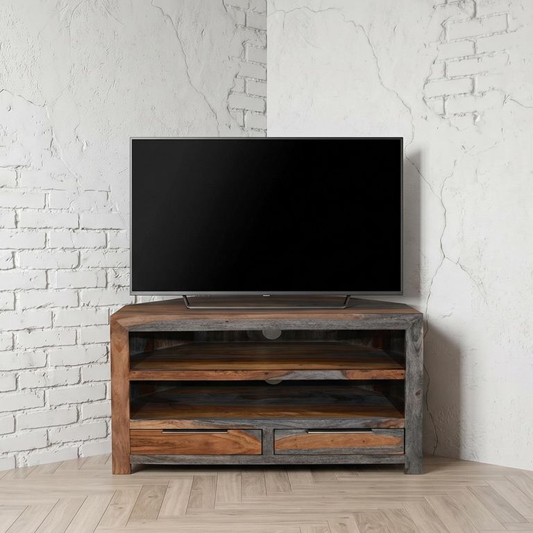 Cube Goa Petite TV Unit - 2 Drawer - 100cm - Compact - Rustic Sheesham