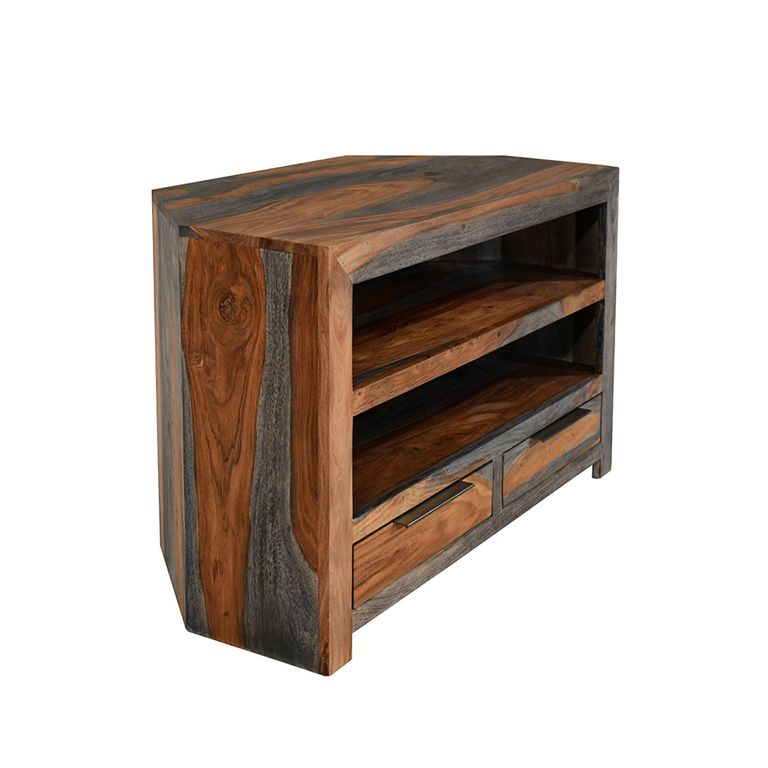 Cube Goa Petite TV Unit - 2 Drawer - 100cm - Compact - Rustic Sheesham