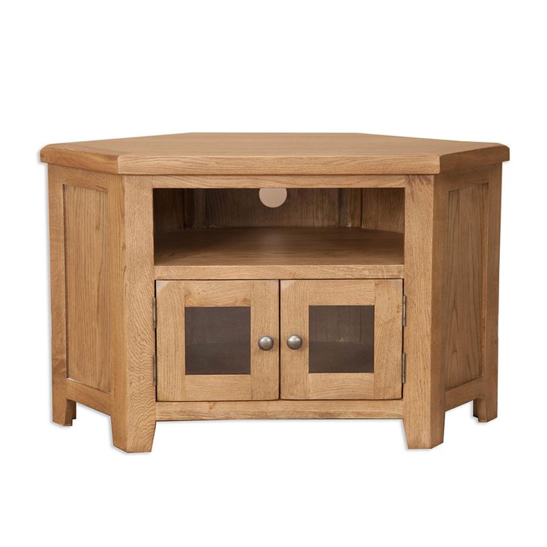 Melbourne Country Oak Corner Glazed TV Unit - 2 Door - 105cm - Compact - Rustic