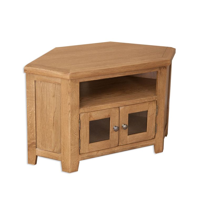 Melbourne Country Oak Corner Glazed TV Unit - 2 Door - 105cm - Compact - Rustic
