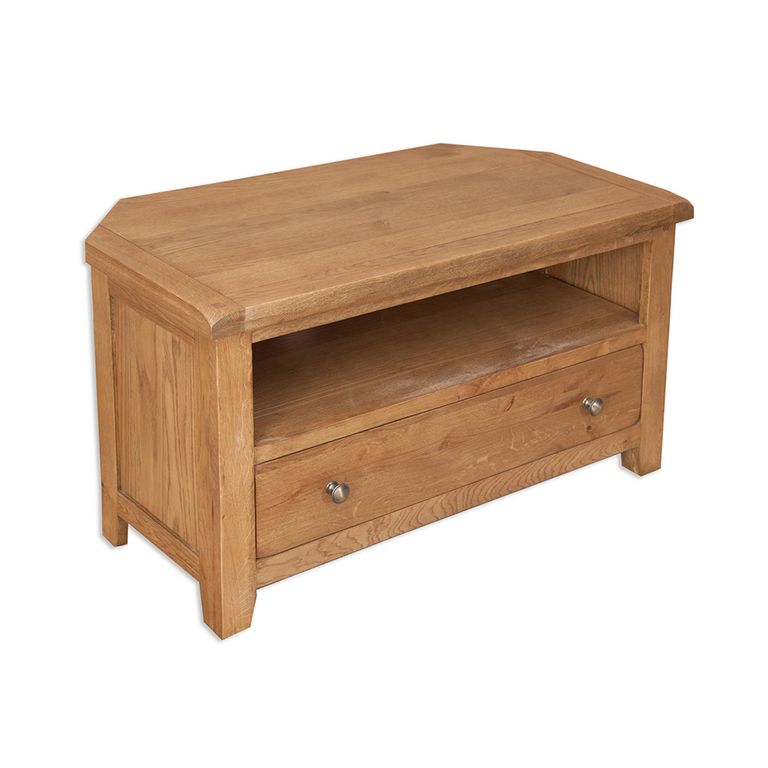 Melbourne Country Oak Corner TV Unit - 1 Drawer - 102cm - Compact - Rustic