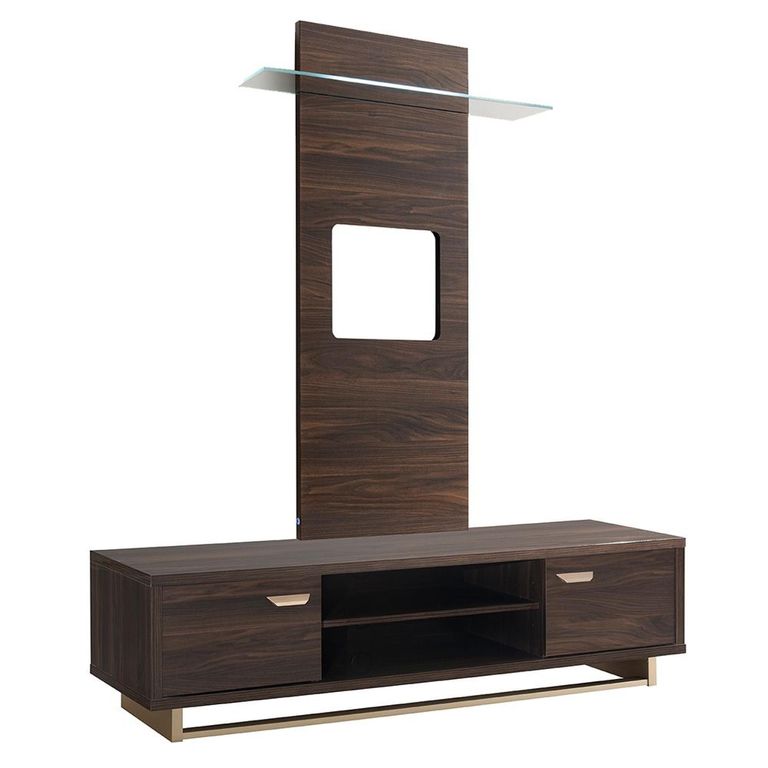 Volare Italian TV Unit - 2 Door - with Wall Panel - Walnut