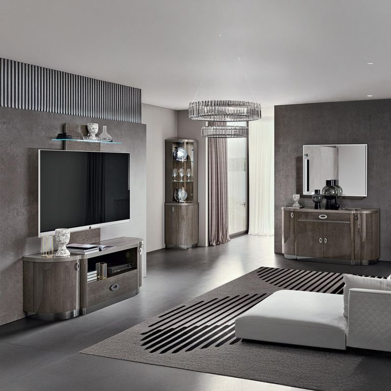Armonia Italian Large TV Unit - 2 Door 1 Drawer - with LED Wall Panel - Silver Birch