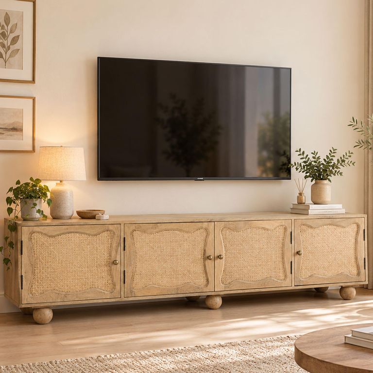 Natura Rattan and Mango Wood 200cm 4 Door Large Storage TV Unit
