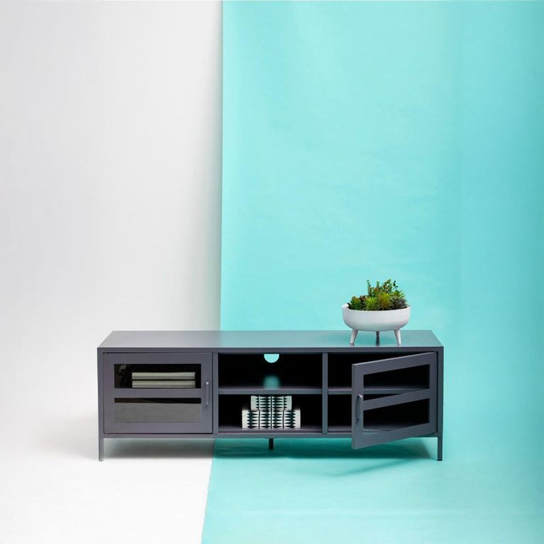 Acier Metal TV Unit - 2 Door - Grey - 150cm