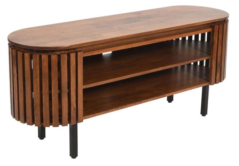 Amber TV Unit - 140cm - Oval - Slatted - Mango Wood