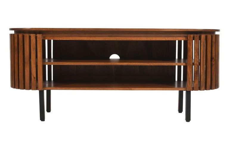 Amber TV Unit - 140cm - Oval - Slatted - Mango Wood