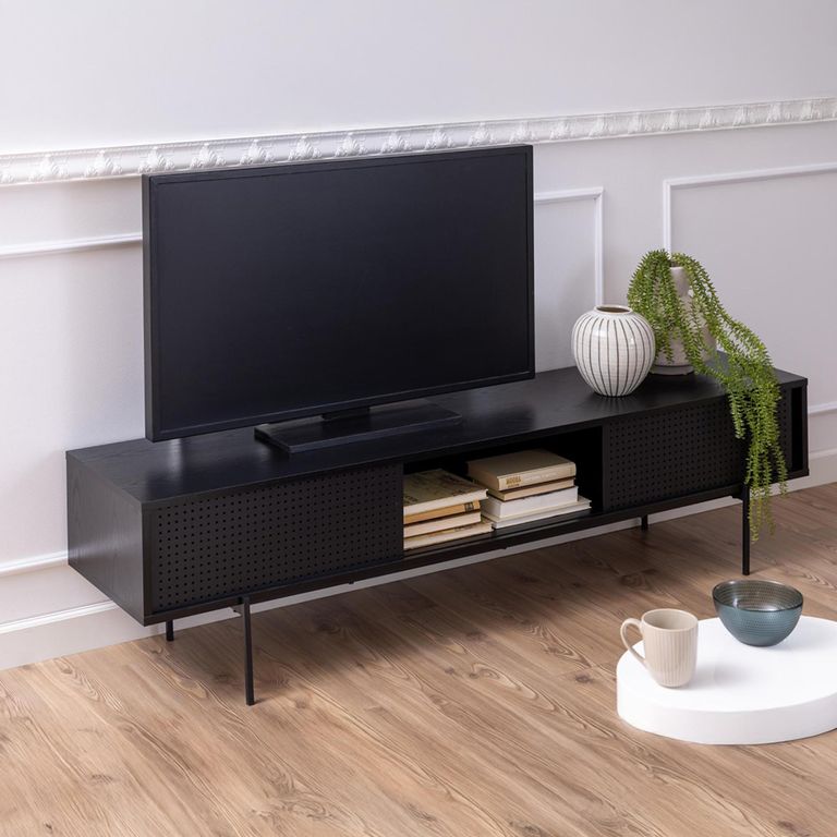Angus TV Unit - 2 Door - Large - Black Melamine